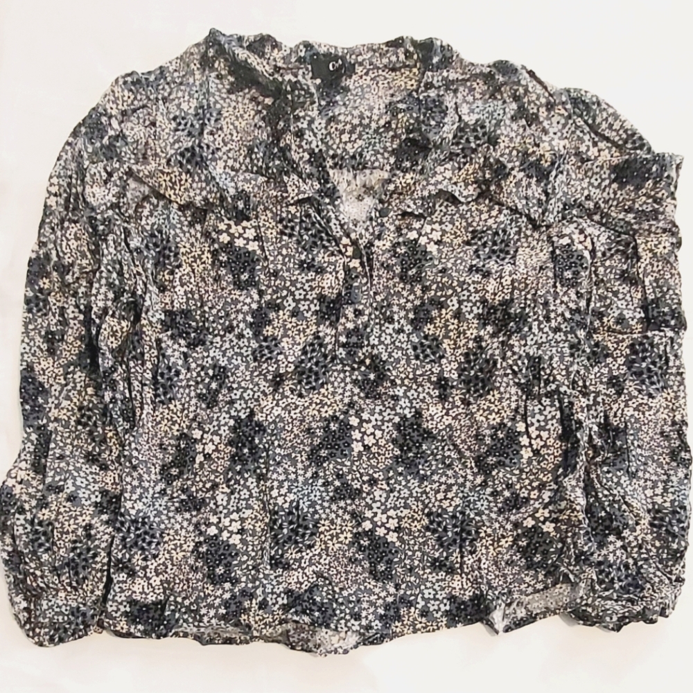 Blouse with band collar - patterned